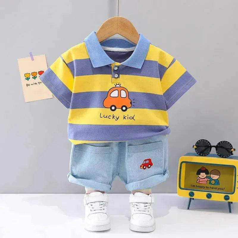 Boys' Summer Short Sleeve Korean Style Lapel Polo Shirt and Short Pant Two piece for boys - EX-STOCK Canada