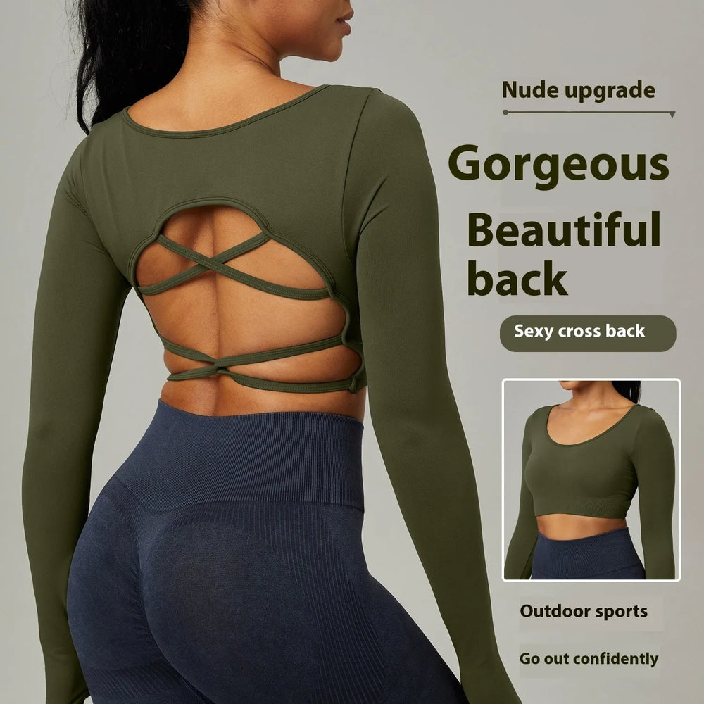 Quick Drying Clothes Outdoor Long Sleeve Cross Beauty Back Workout Clothes Sports Top - EX-STOCK CANADA
