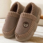 Plus Size Colorblock Plush Slippers For Women Men Winter Warm Home Slipper Indoor Thick-soled Fleece Shoes Couple - EX-STOCK Canada