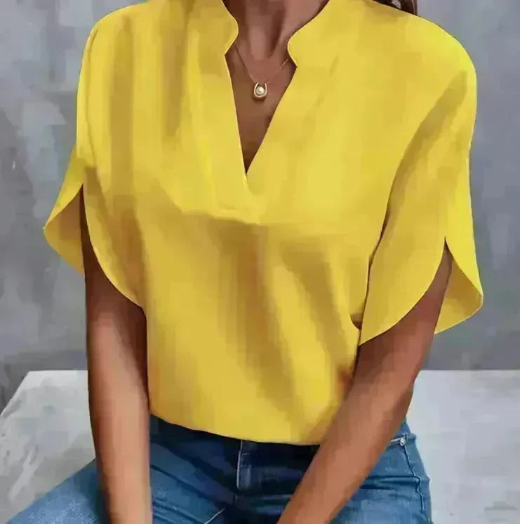 Summer Short-sleeved Chiffon Shirt New V-neck blouse Women's Casual Versatile Clothing Evening Tops for Women - EX-STOCK CANADA