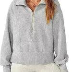 Women's Half Zipper Pullover Long Sleeve Sweatshirt - EX-STOCK CANADA