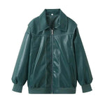 Oversized Fashion Zip-up Lapel Leather Jacket for women - EX-STOCK Canada