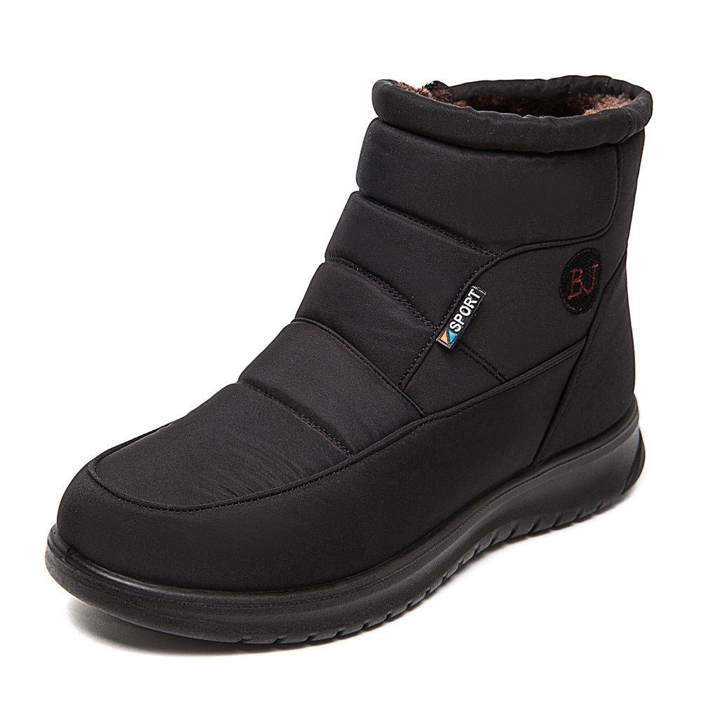 Black winter boot with brand logo on a white background