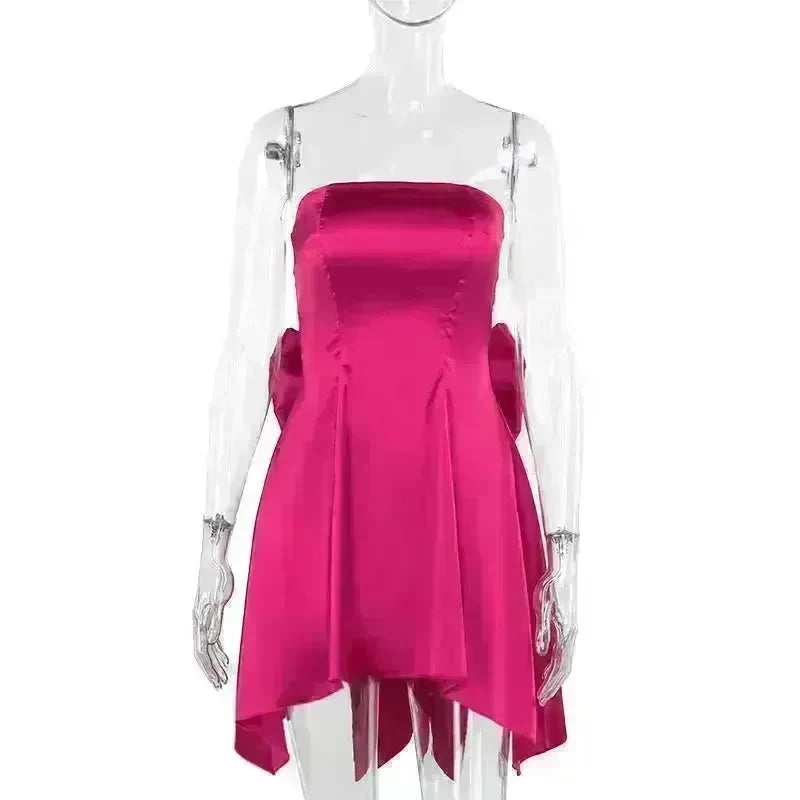 Women's Mini Tube Dress With Big Bow Summer Fashion Tube Top Short Skater Dress. - EX-STOCK CANADA