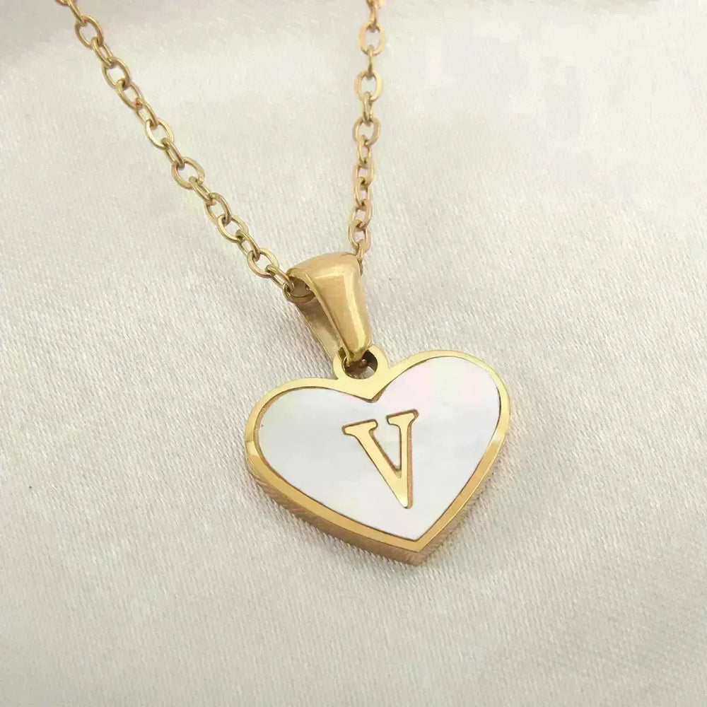 26 Letter Heart-shaped Necklace White Shell Love Clavicle Chain Fashion Personalized Necklace For Women Jewelry Valentine's Day - EX-STOCK CANADA
