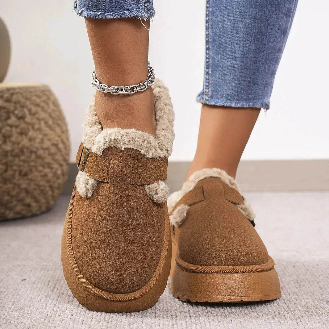 Fashion Thick-soled Plush Buckle Cotton Home platform Winter Slippers Indoor And Outdoor Casual Warm Women Garden Slipper - EX-STOCK Canada