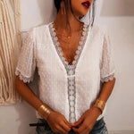 Women Chiffon blouse top  European And American spring summer Embroidered Lace Short-Sleeved Blouse Women - EX-STOCK CANADA