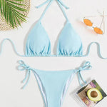 Pure Color Tied Halter Bikini Swimsuit - EX-STOCK CANADA
