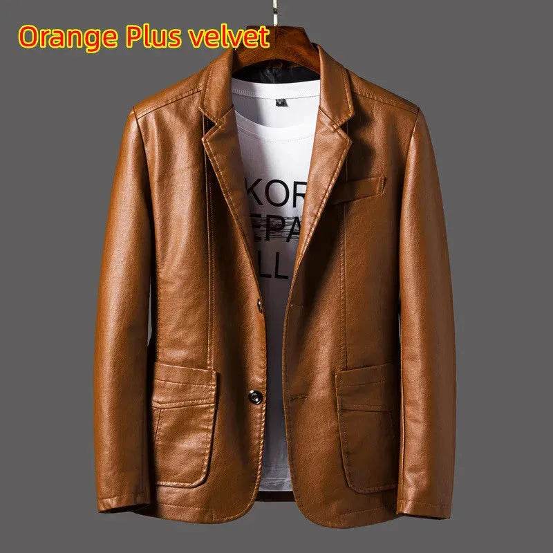 Leather Men's Autumn And Winter Jacket Thin Lapel - EX-STOCK Canada