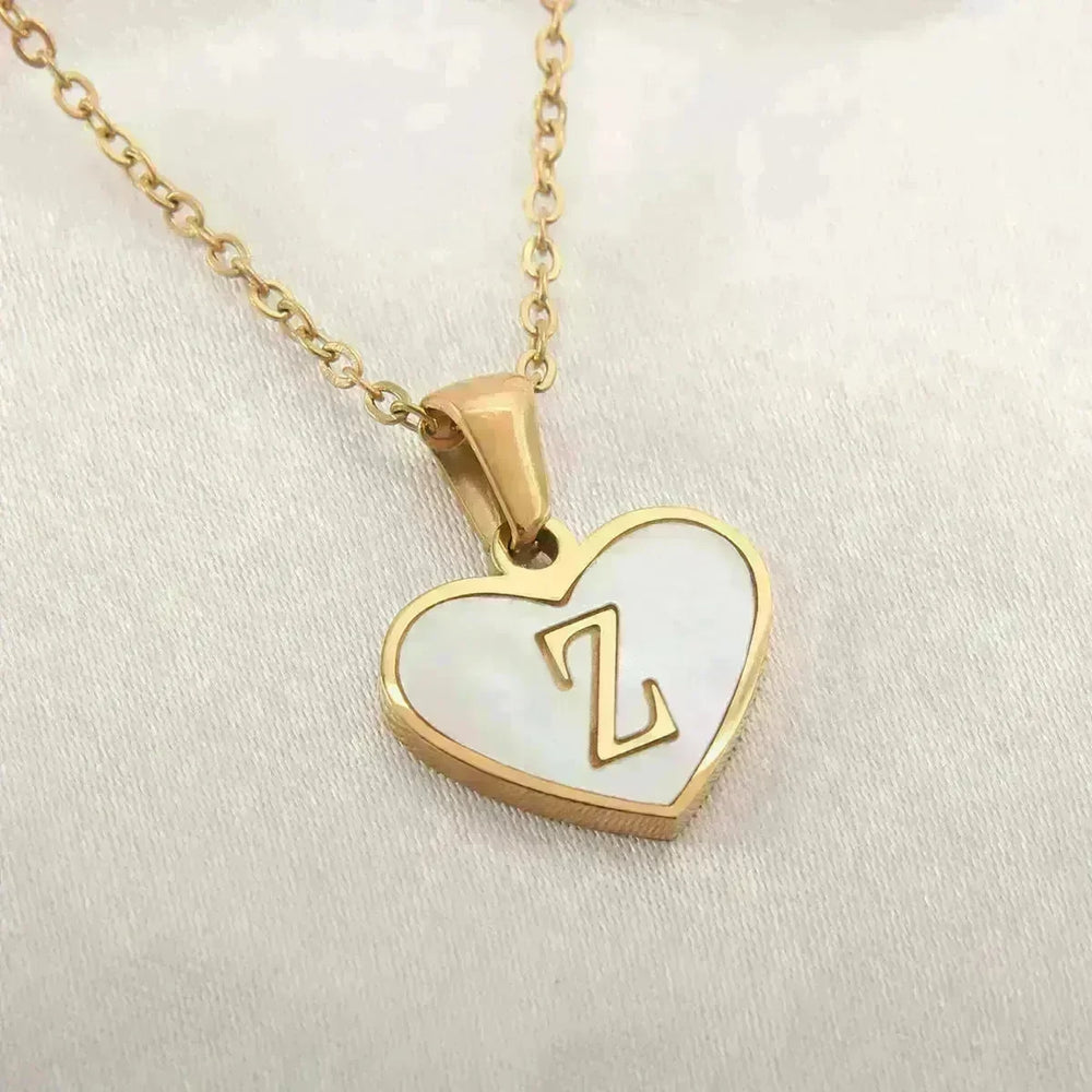 26 Letter Heart-shaped Necklace White Shell Love Clavicle Chain Fashion Personalized Necklace For Women Jewelry Valentine's Day - EX-STOCK CANADA