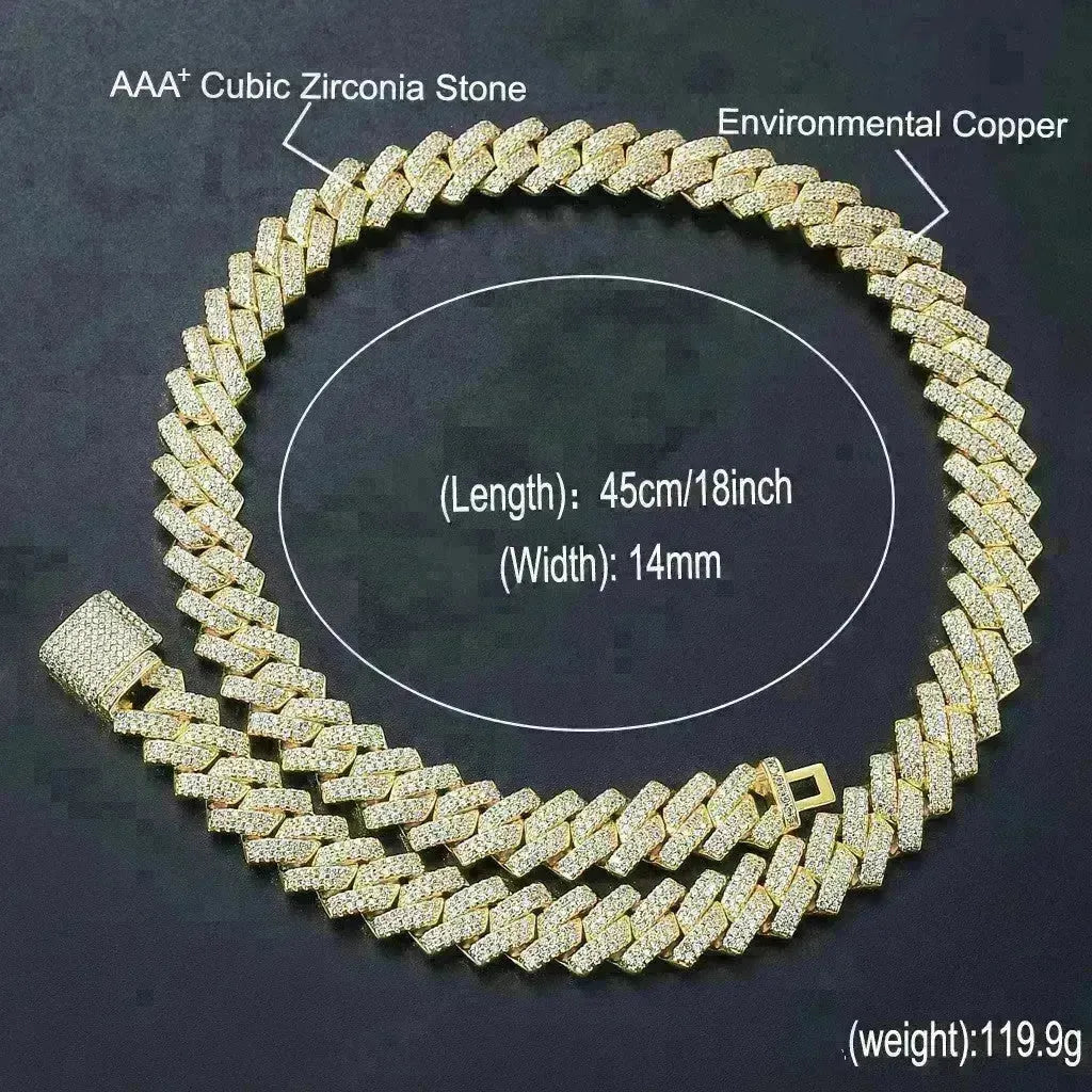 Cubic Copper Inlaid Zircon stone 14mm Diamond Cuban Link Chain necklace - EX-STOCK CANADA