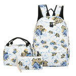 Floral-patterned backpack and pouch set on a white background