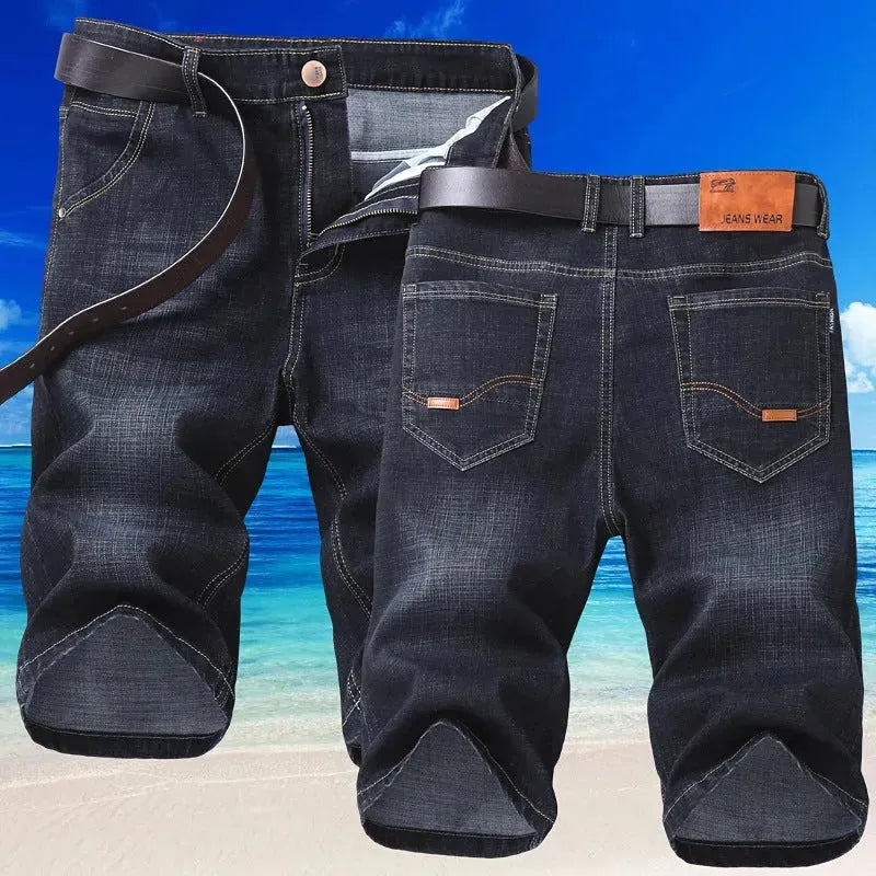 Jeans Shorts Men Elastic Straight Denim Mid Waist Loose Shorts - EX-STOCK CANADA