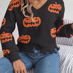 Halloween Contrast Color Pumpkin Cut Long Sleeve Sweater - EX-STOCK Canada