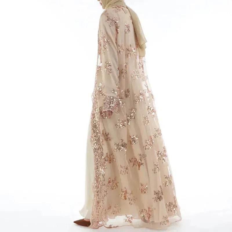 White Chiffon Sequin Embroidery Dubai Abaya Kimono Middle East ArabClothing - EX-STOCK Canada