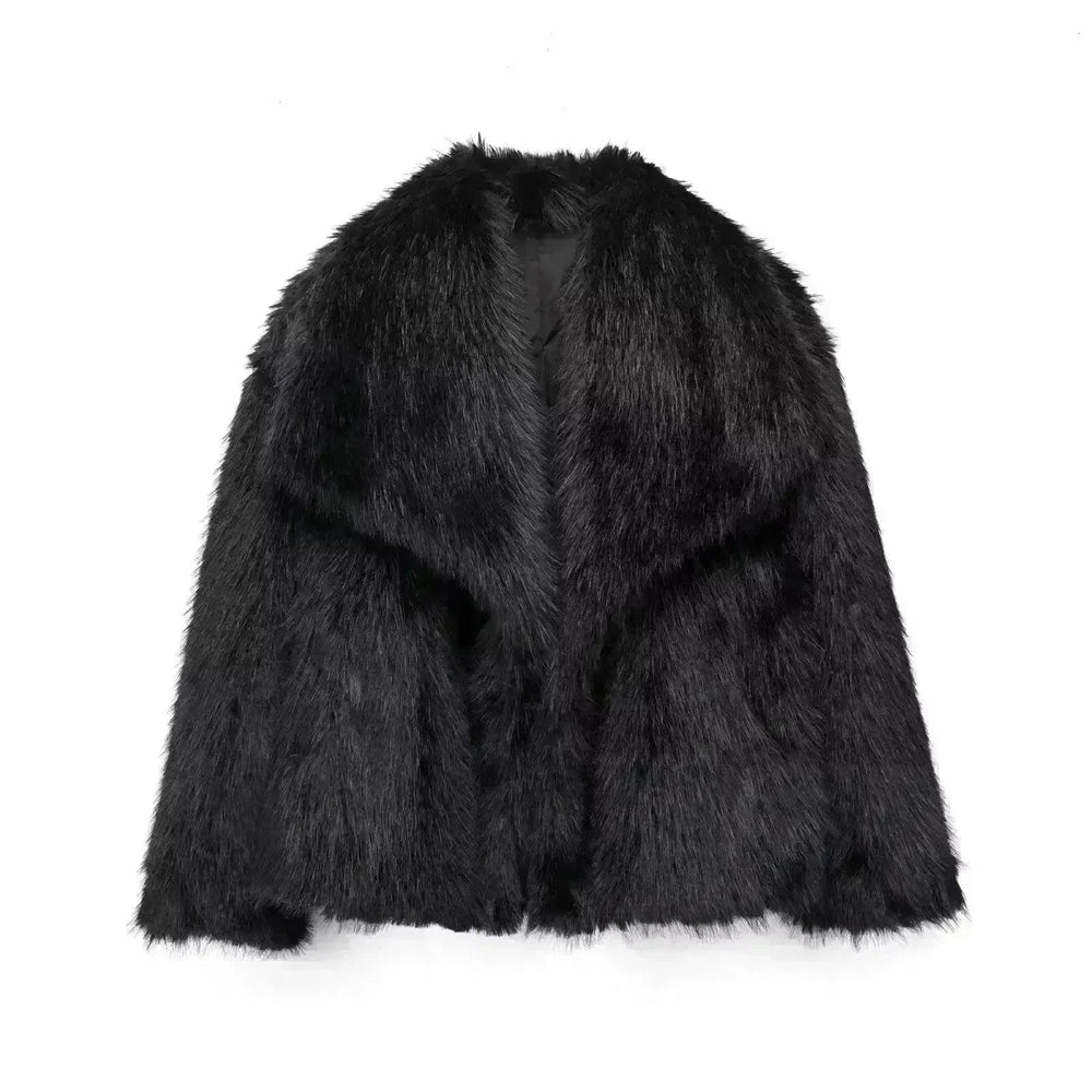 Winter Plush Open front Coat Thick lapel Outwear Faux Fur Coat women - EX-STOCK CANADA