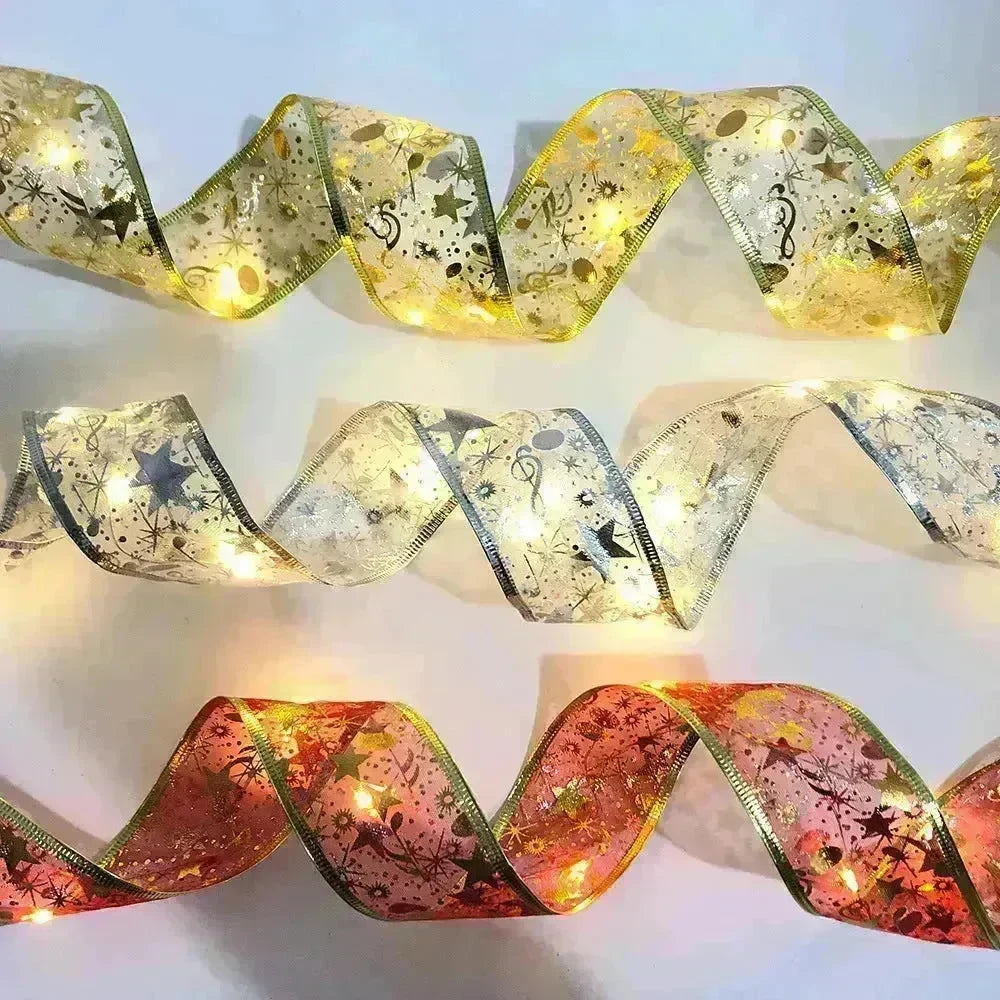 LED Lights Hot Stamping Double-layer Ribbon Christmas Decorations - EX-STOCK CANADA