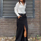 Women's Retro Casual Black High Waist Long front Split Skirt - EX-STOCK Canada