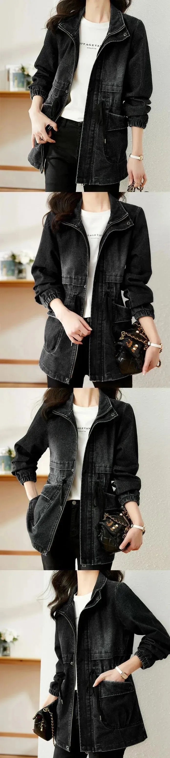 Fashion formal fitted  Zip up Denim Jacket Women - EX-STOCK CANADA