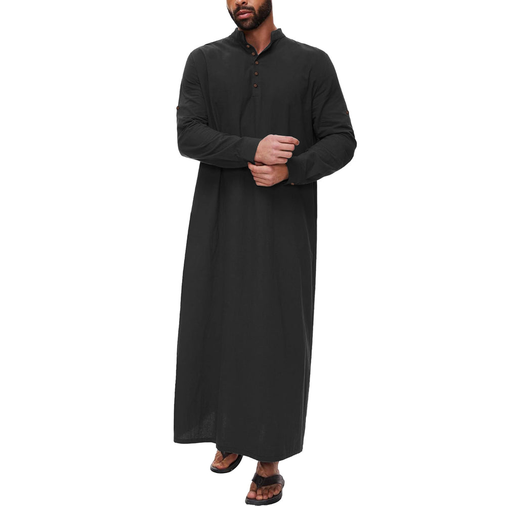 Robe longue pour hommes en coton et lin à col montant, thobe traditionnel musulman EX-STOCK Canada