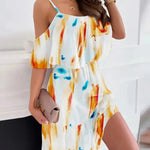 Flower Printed Ruffled Suspender Dress Summer Off-the-shoulder Strap Dresses Women - EX-STOCK CANADA