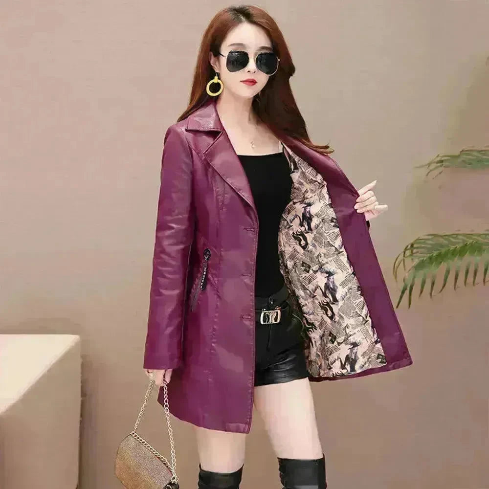 Elegant Fashion Slim fit Long Sleeve Leather Mini Blazer Dress - EX-STOCK CANADA