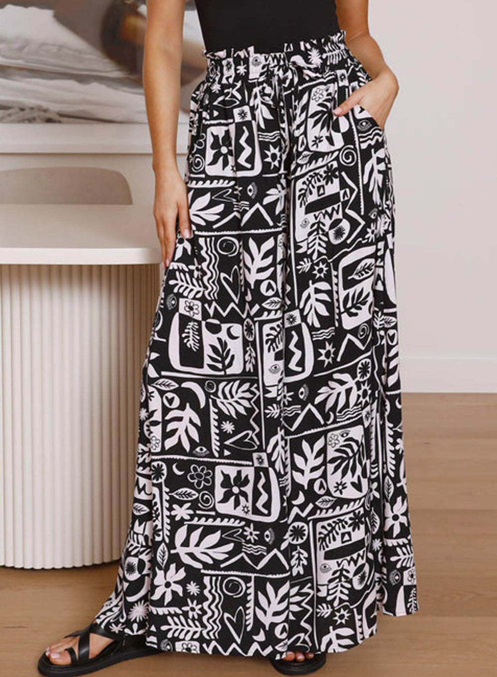 Printed Comfortable Casual High Waist Wide-leg Floral Palazzo Trousers women - EX-STOCK Canada