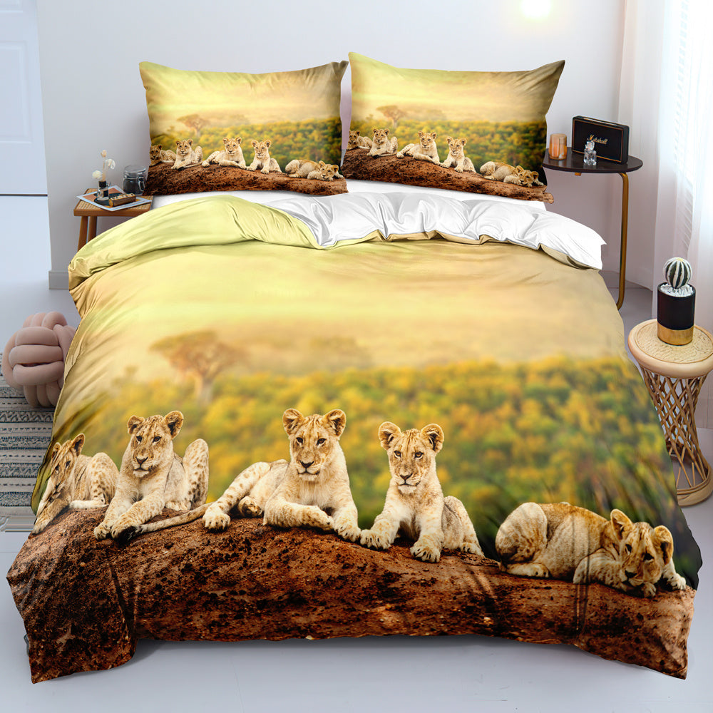 Lion Duvet Cover Bed Sheet Pillow Three Piece Bedding Set EX-STOCK Canada 