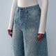 Women's Rhinestone Wide-Leg Jeans – Crystal Embellished Denim, High Waist | Sizes XS–XL
