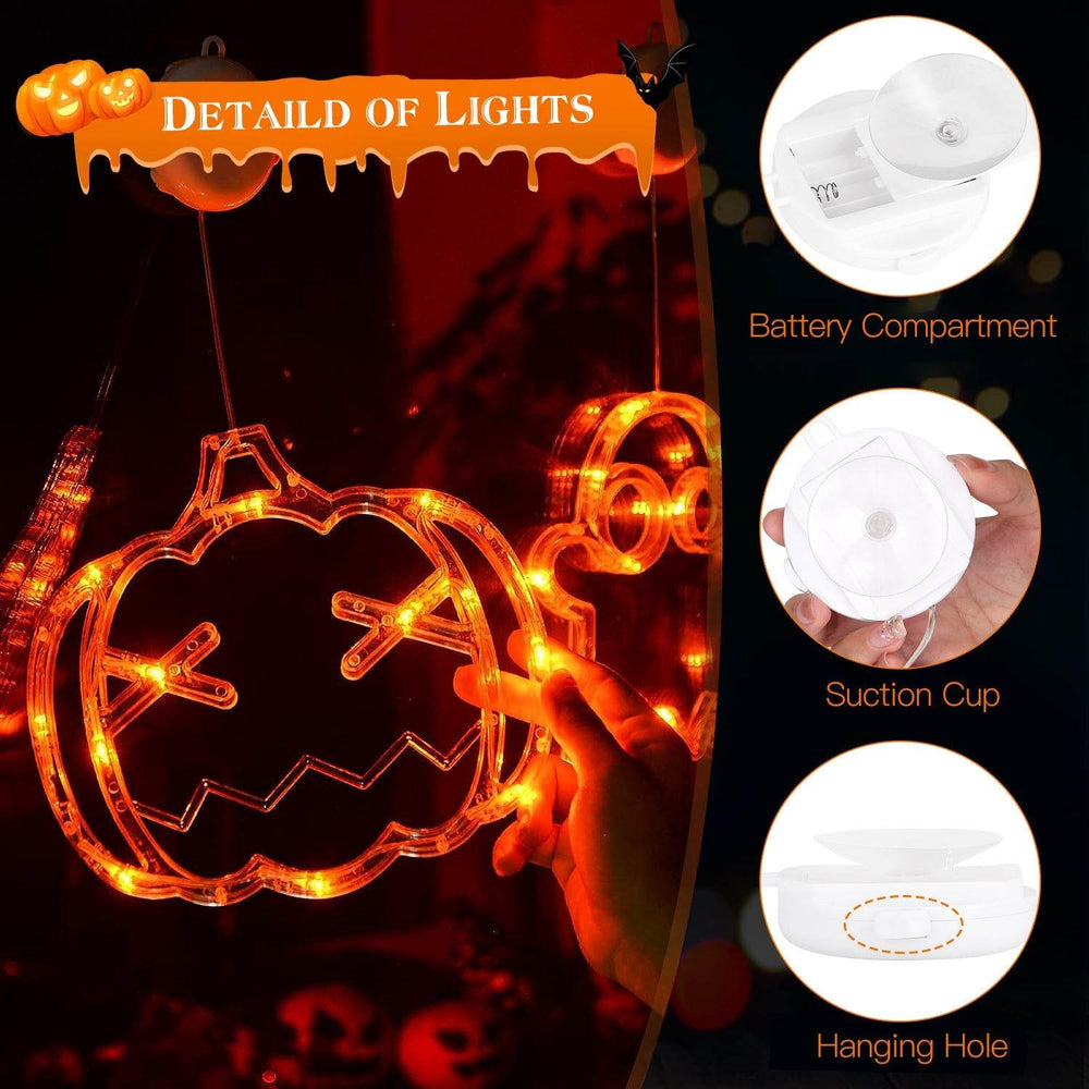 Set Of 3 Pack Halloween Window Light Spider Witch Hat Pumpkin With Orange Light Hanging Halloween Decoration Light With Suction Cup Hanging Holes - EX-STOCK Canada