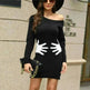Ins Palm Print Design Winter Knit Dress Fashion Slant Shoulder Long Sleeve Bodycon Dress Women's Clothing - EX-STOCK CANADA