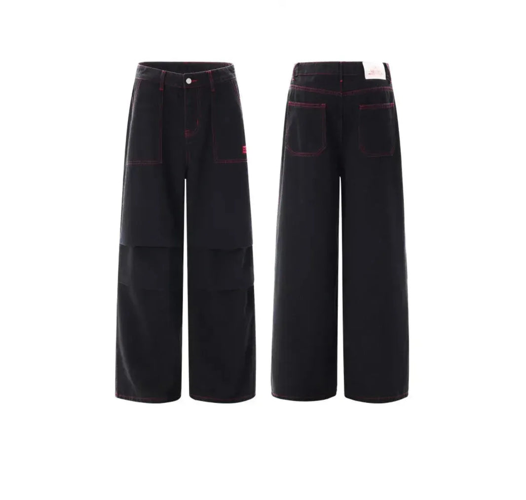 Contrasting Color Of Black And Red Workwear With Pocket Trousers - EX-STOCK CANADA