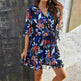 Casual Summer Chiffon Floral Print Short Sleeves Dress Lace Up Ruffles Design Fashion V-neck Short Mini Dresses Womens Clothing - EX-STOCK CANADA