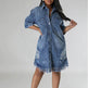 Women's Fashion 3/4 sleeve Mid Length loose Denim Jeans Dress - EX-STOCK Canada