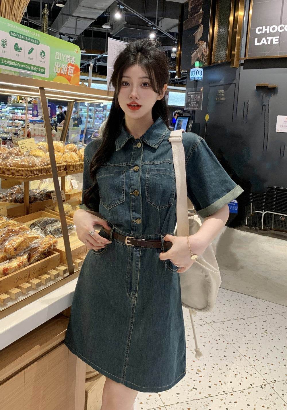 Women's Fashion Casual short sleeve Mini Denim Dress - EX-STOCK Canada