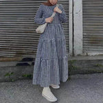 Middle East Plaid Long Sleeve Elastic Sleeve Round Neck Loose Waist Casual Dress Checked Casual dress for Arabfor Women - EX-STOCK Canada