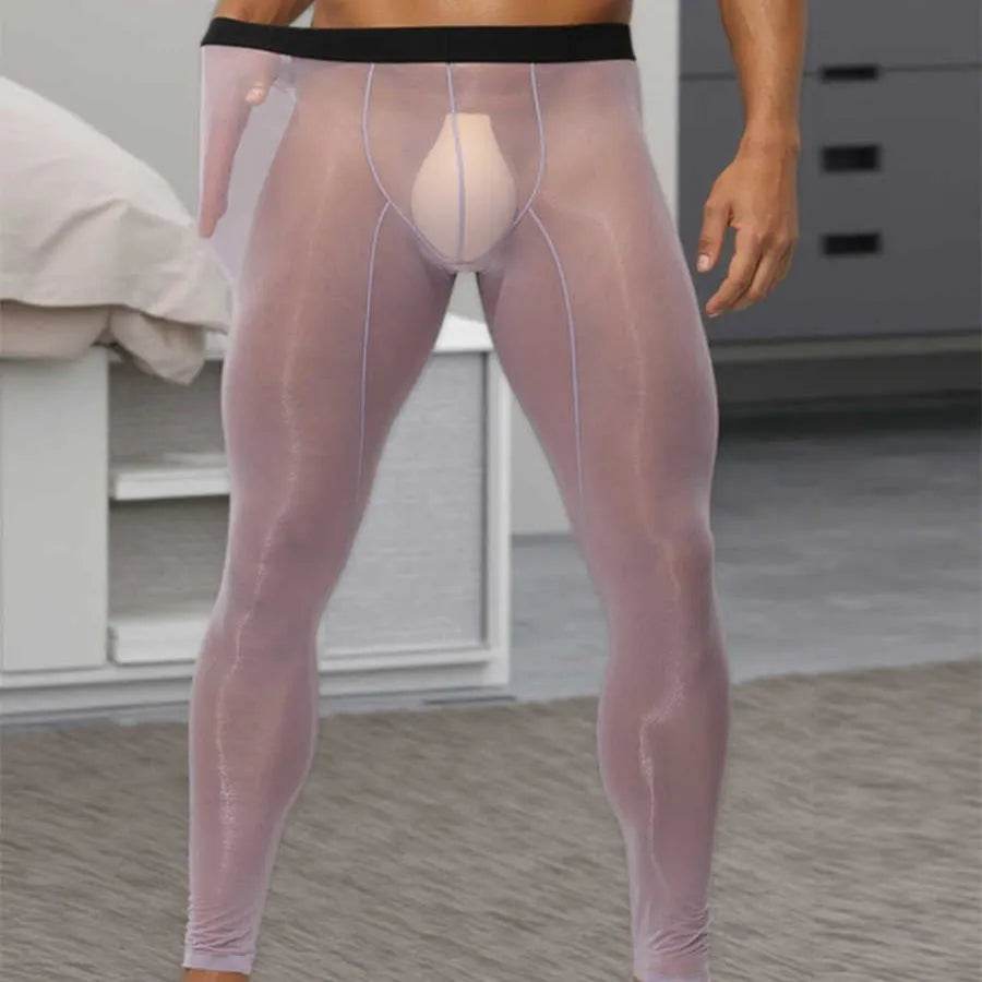 Men's Ultra thin Ice Silk Long John Skinny Flesh Nude Reflective Slim Leggings - EX-STOCK Canada