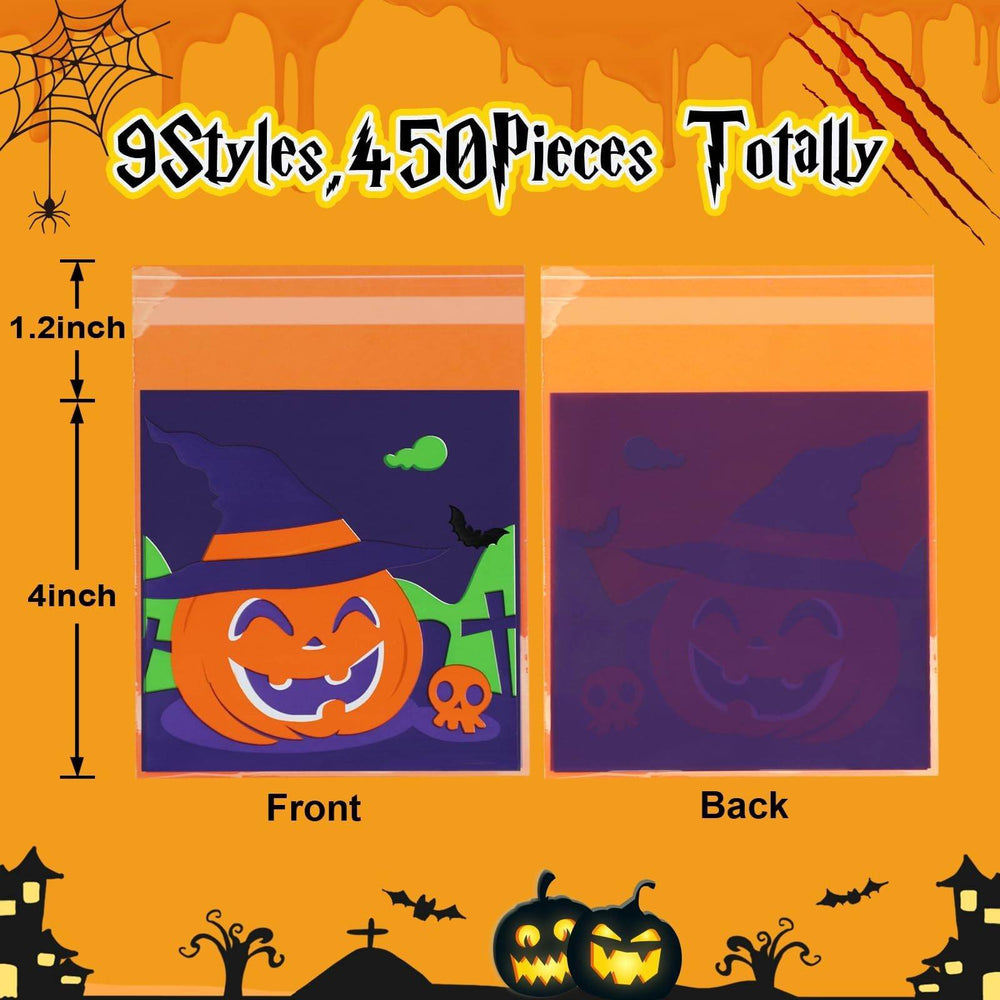 Halloween 450pcs Self-adhesive Candy Cellophane Treat Bags Cookie Bags For Halloween Trick Or Treat Goodie Party Favor Supplies-9 Patterns-Cannot Be Listed On Amazon Platform - EX-STOCK Canada