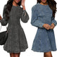 Elegant Patchwork Waist-slimming Women's Denim Long Sleeve Dress - EX-STOCK Canada