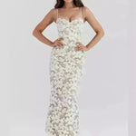 Women White Lace Wedding Dinner Party Cocktail Bodycon Spaghetti Strap Split Long Dress - EX-STOCK CANADA