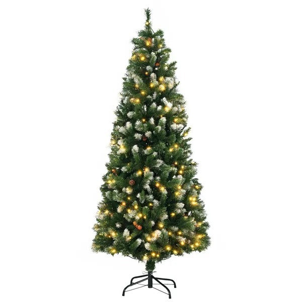 6' Decorated Christmas Trees, Skinny Prelit Artificial Christmas Tree With Snow-dipped Branches, Auto Open, Pinecones EX-STOCK Canada 