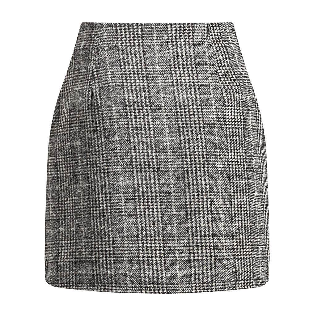 Women's High Waist Plaid Tight Pencil Wool Mini Skirt - EX-STOCK Canada