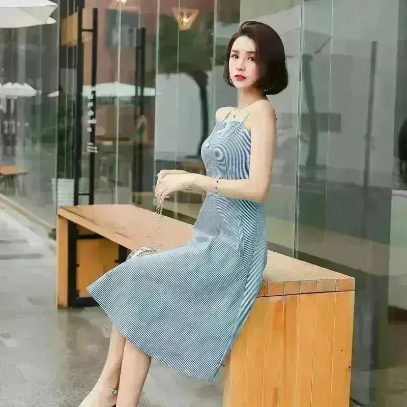 Women Summer Ins Super fashion Skirt dress  Spaghetti strap Midi skater dress - EX-STOCK CANADA
