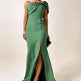 Bow tie One shoulder Green Evening Dress Slit Formal dress - EX-STOCK CANADA