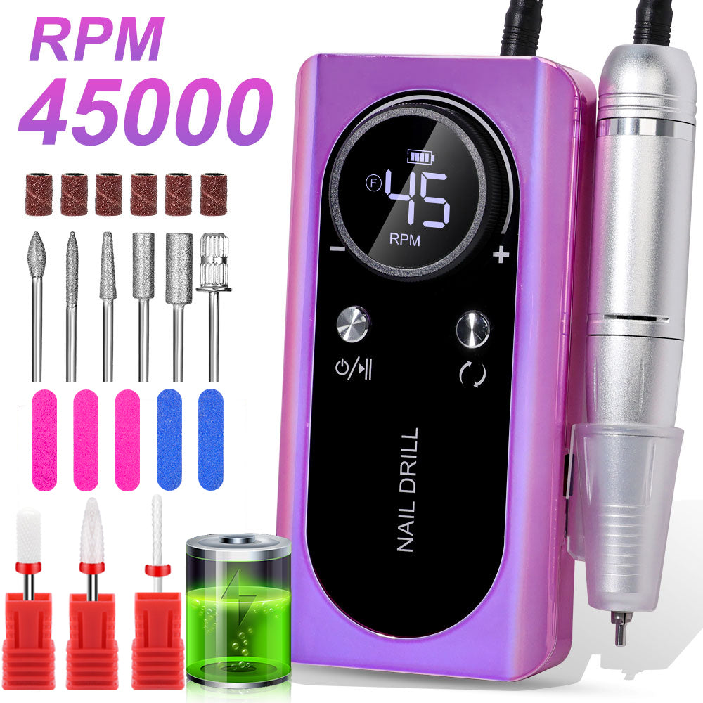 Perceuse à ongles électrique professionnelle, lime à ongles rechargeable E-File 45000 RPM sans fil, kit de lime à ongles électrique, meuleuse électronique portable, adaptée pour le polissage de vernis à ongles et de colle à onglesEX-STOCK Canada 