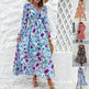 Fashion Florals Print Long Sleeve Dress Casual Holiday Tight-waisted V-neck Dresses Women Clothing - EX-STOCK CANADA