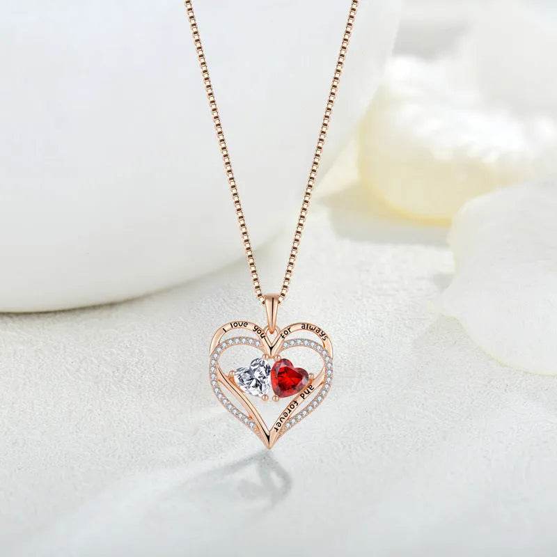 S925 Silver Double Love Necklace With Rhinestones Fashion Personality Heart-shaped Necklace Valentine's Day Gift - EX-STOCK Canada