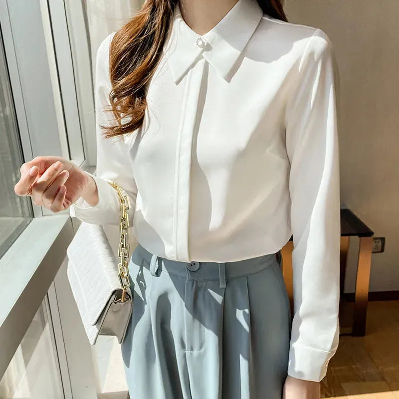 Formal Business Chiffon Blouse Women Long Sleeve White blouse shirt Tops - EX-STOCK CANADA