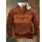 Long Sleeved Half Zippered Printed Casual Pocket Pullover Half Zipper Sweatshirt - EX-STOCK CANADA