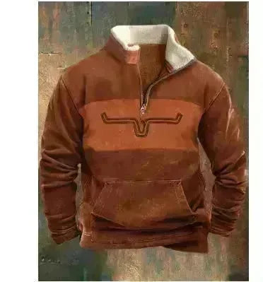 Long Sleeved Half Zippered Printed Casual Pocket Pullover Half Zipper Sweatshirt - EX-STOCK CANADA
